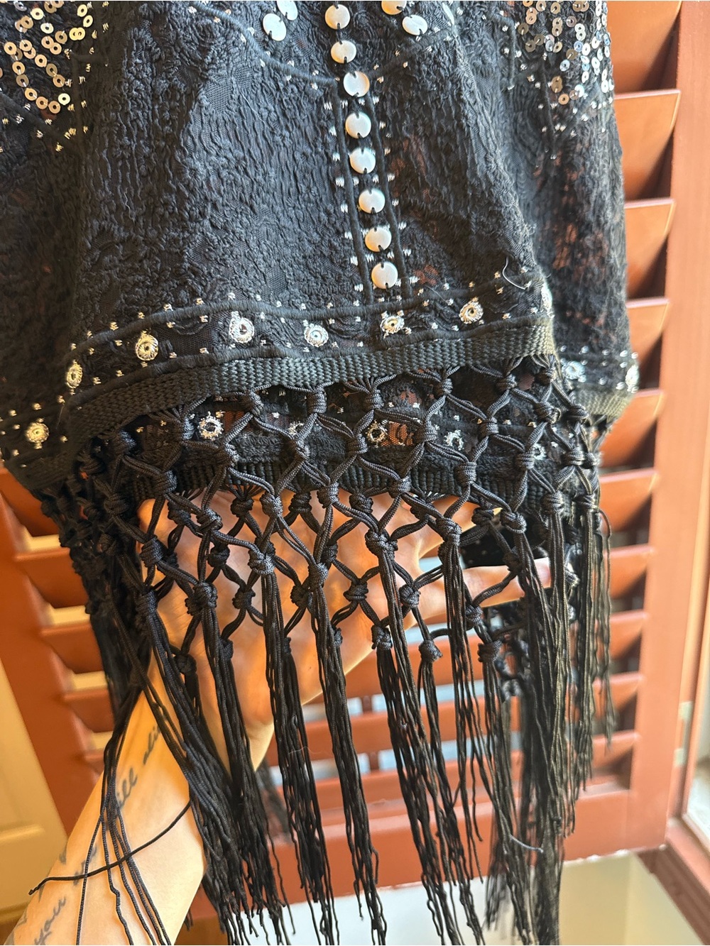 Free People Black Beaded Fringe Cami Top - Picture 2 of 3